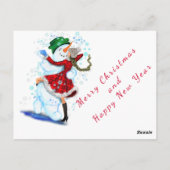 Weihnachtskarte Snowman and Girl Dance - Spaß Postkarte (Rückseite)