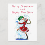 Weihnachtskarte Snowman and Girl Dance - Spaß Postkarte (Vorderseite)