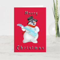 Weihnachtskarte Snowman mit Gitarre Musical