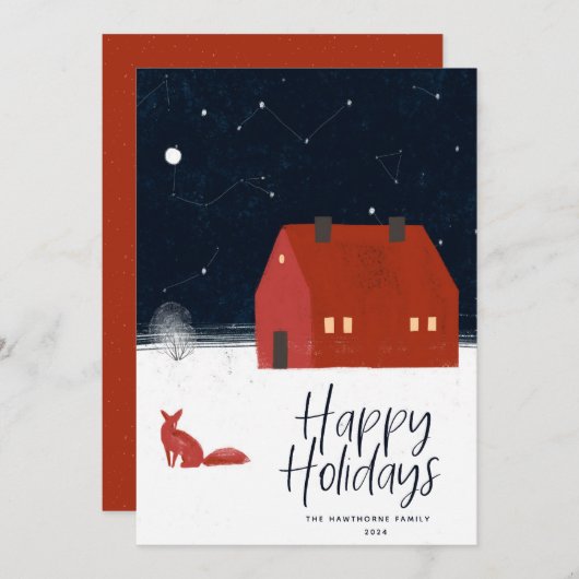 Weihnachtskarte Snowy Winter Scene Feiertagskarte (Vorne/Hinten)