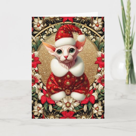 Weihnachtskarte Sphynx Cat Santa Karte (Vorderseite)