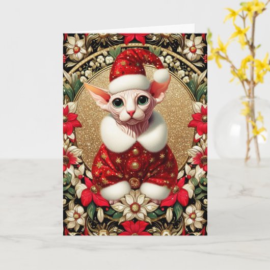 Weihnachtskarte Sphynx Cat Santa Karte (Gelbe Blume)