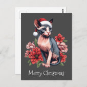 Weihnachtskarte | Sphynx Cat Tragen einer Weihnach Postkarte (Vorne/Hinten)