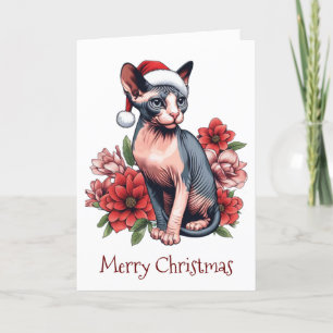 Weihnachtskarte Sphynx-Katze mit Santa-Mütze Karte