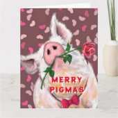Weihnachtskarte Spielerisch Gentleman Pig mit Rose Karte (Vorderseite)