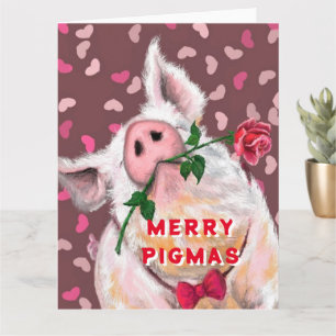 Weihnachtskarte Spielerisch Gentleman Pig mit Rose Karte