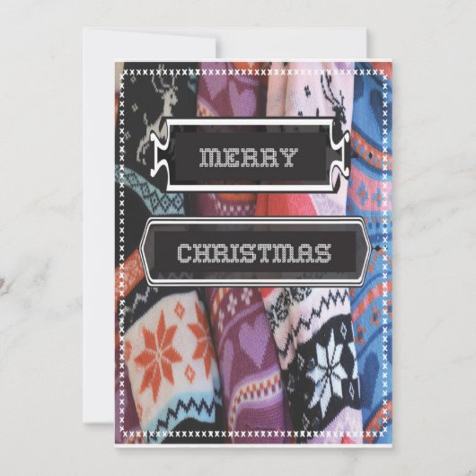 Weihnachtskarte Strumpf Sweater Stickig Feiertagskarte (Vorderseite)