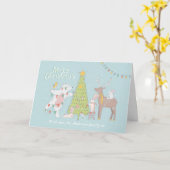 Weihnachtskarte Tiere schmücken einen Baum Karte (Gelbe Blume)