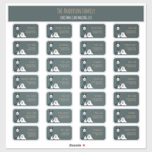 Weihnachtskarte Versandliste Label Set Lama Schafe (Blatt)