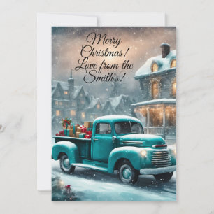 Weihnachtskarte vertikal 5"x7" Vintage-LKW Winter Karte