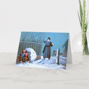 Weihnachtskarte Victorian Snowball Kids Feiertagskarte
