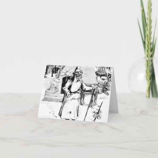 Weihnachtskarte Vintag Santa Schwarz-weiß Feiertagskarte (Vorderseite)