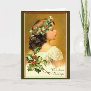 Weihnachtskarte Vintage Junges Mädchen Feiertagskarte