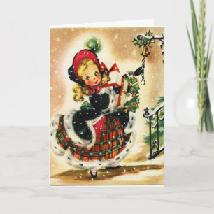 Weihnachtskarte, Vintage kleines Mädchen läutet Gl Feiertagskarte