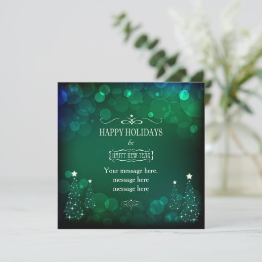 Weihnachtskarte von Emerald Bokeh Einladung (Stehend Vorderseite)