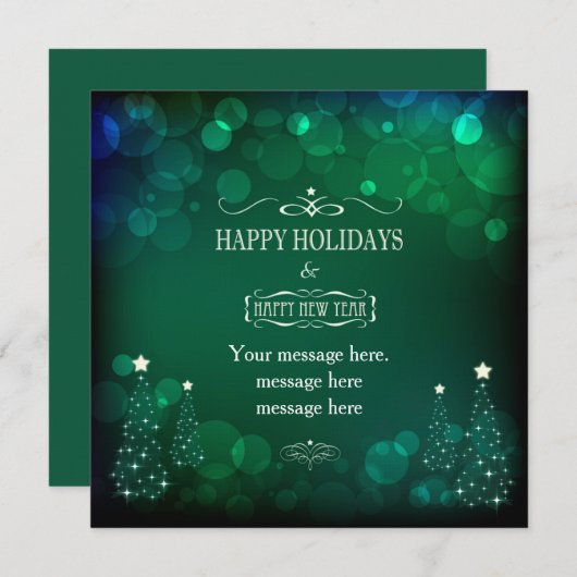 Weihnachtskarte von Emerald Bokeh Einladung (Vorne/Hinten)