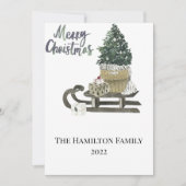 Weihnachtskarte Wasserfarbe Schlitten und Baum Einladung (Vorderseite)