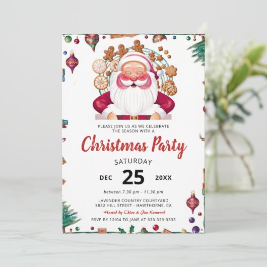 Weihnachtskarte Watercolor Weihnachten Party Einla Einladung (Stehend Vorderseite)