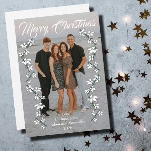 Weihnachtskarte Weihnachtsfoto Jahr weiße Schrift Feiertagskarte