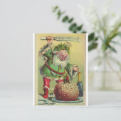 Weihnachtskarte Weihnachtsmann greift Pudding an Postkarte (Stehend Vorderseite)