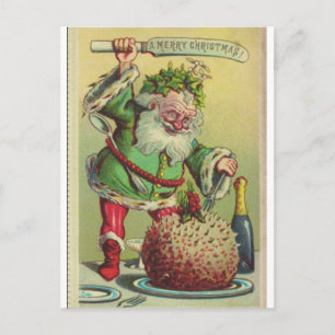 Weihnachtskarte Weihnachtsmann greift Pudding an Postkarte