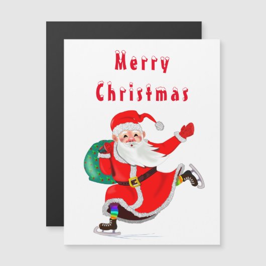 Weihnachtskarte Weihnachtsmann mit Geschenk Magnetkarte (Vorne/Hinten)