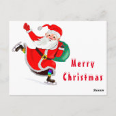 Weihnachtskarte Weihnachtsmann mit Geschenk Postkarte (Rückseite)