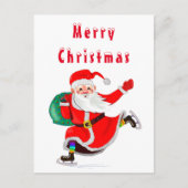 Weihnachtskarte Weihnachtsmann mit Geschenk Postkarte (Vorderseite)