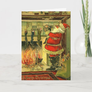 Weihnachtskarte - Weihnachtsmann, Strumpf Feiertagskarte