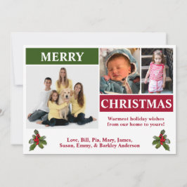 Weihnachtskarte (weiß, rot und grün) 3 Foto Feiertagskarte