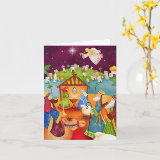 Weihnachtskarte - Whimsical Nativity Bethlehem Karte (Gelbe Blume)