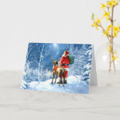 Weihnachtskarte - Winter-Szene in Santa und Rentie Karte (Gelbe Blume)