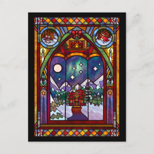 Weihnachtskarte Winterfenster Feiertagspostkarte