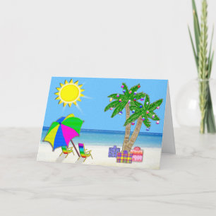 Weihnachtskarten am Strand, frohe Palmen, Sonnensc Feiertagskarte
