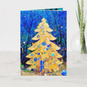 Weihnachtskarten blau und goldene Bäume Klimt stil Karte (Vorderseite)
