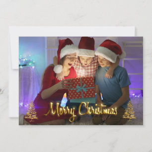 Weihnachtskarten Foto Kinder Imitate Gold Feiertagskarte