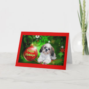 Weihnachtskarten-frohe Feiertage Ball Shih Tzu Feiertagskarte