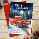 Weihnachtskarten für den Rotlastwagen Feiertagskarte<br><div class="desc">Mit dieser wunderbar illustrierten Weihnachtskarte mit einem Vintagen roten LKW und einer Aquarellwaldszene senden Sie herzliche Urlaubswünsche. Dieses Bauernhaus ist mit einem schneebedeckten Weg, glühendem Mondschein und einem Baum im LKW-Bett inspiriert und zugleich nostalgisch und ruhig. Passen Sie Ihren Familiennamen und Ihre Nachricht an, um Ihren Lieben zu helfen. Eine...</div>