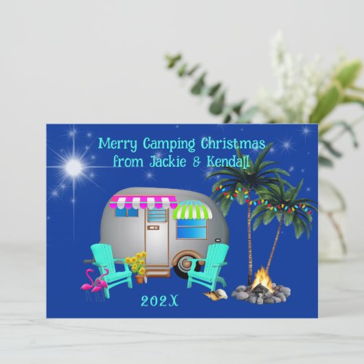 Weihnachtskarten für tropisches Camping Einladung (Stehend Vorderseite)