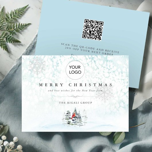 Weihnachtskarten für Unternehmen mit Logo und QR-C Einladung