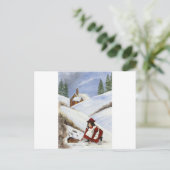 Weihnachtskarten-Hütte und Kaninchen Feiertagspostkarte (Stehend Vorderseite)