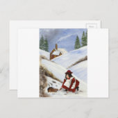 Weihnachtskarten-Hütte und Kaninchen Feiertagspostkarte (Vorne/Hinten)