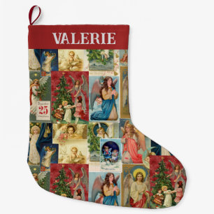 Weihnachtskarten mit Engeln Collage im Vintage Sti Großer Weihnachtsstrumpf