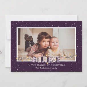 Weihnachtskarten mit Foto und 'Purple Believe In t Feiertagskarte