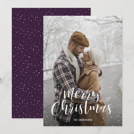 Weihnachtskarten mit lila Foto Feiertagskarte (Vorne/Hinten)