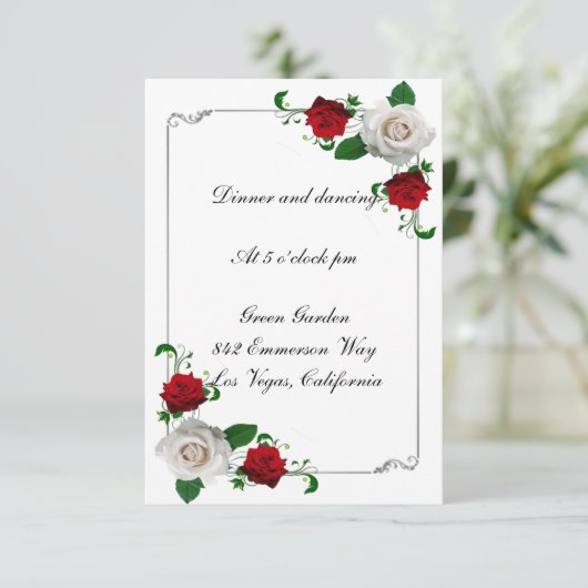 Weihnachtskarten mit Rot und Weiß Rosen Einladung (Stehend Vorderseite)