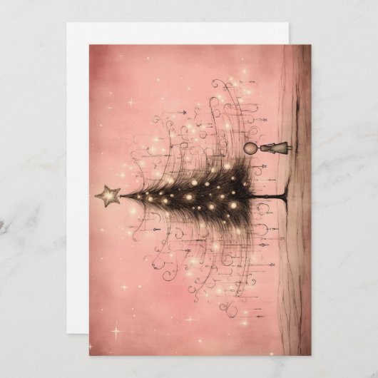 Weihnachtskarten - Rosa Weihnachtsbaum Feiertagskarte (Vorne/Hinten)