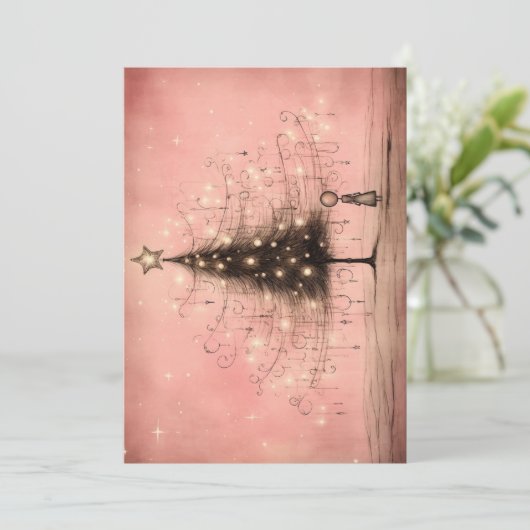 Weihnachtskarten - Rosa Weihnachtsbaum Feiertagskarte (Stehend Vorderseite)