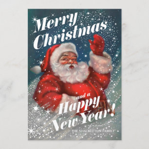 Weihnachtskarten Vintage Weihnachtsmann Schnee v02 Einladung