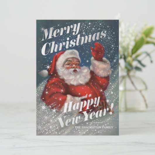 Weihnachtskarten Vintager Weihnachtsmann Imitate F Einladung (Stehend Vorderseite)